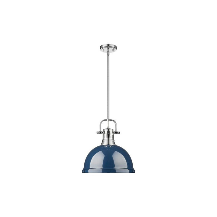 Golden Lighting Duncan Large 1-Light Rod Pendant, Chrome/Navy - 3604-LCH-NVY