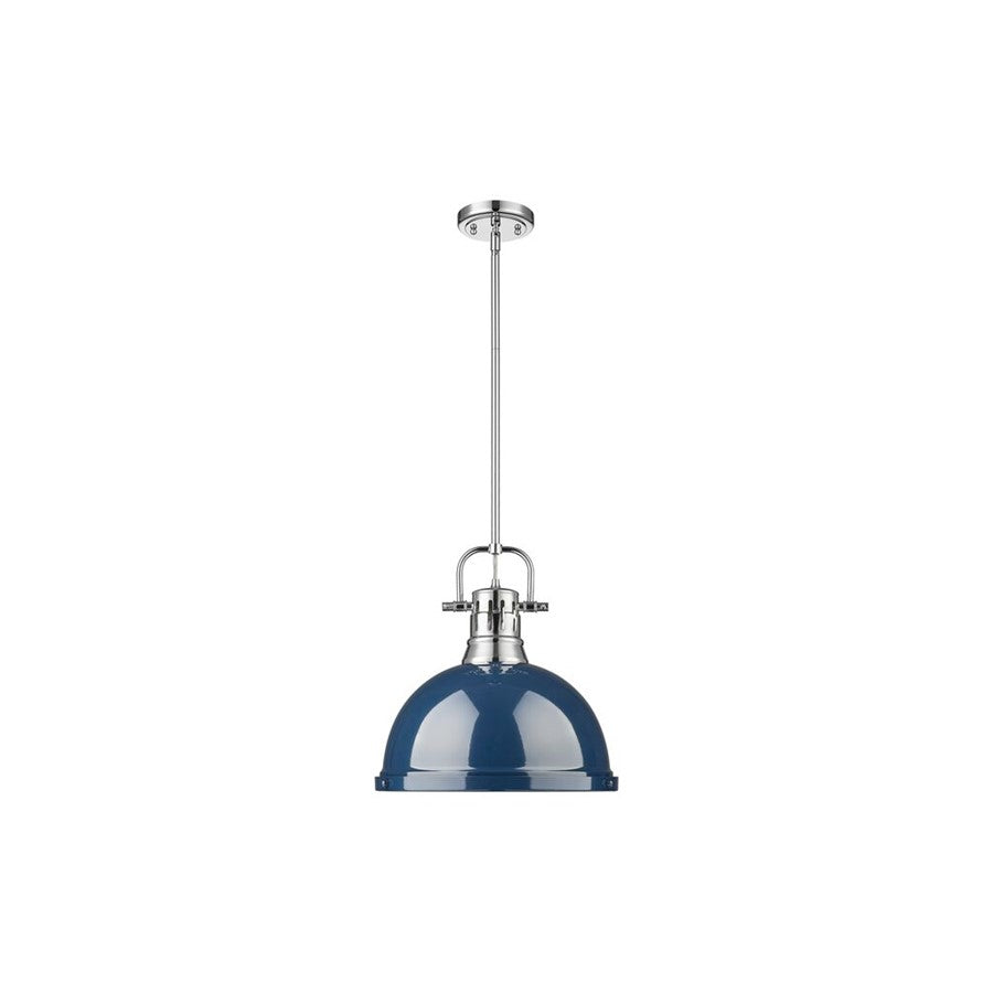 Golden Lighting Duncan Large 1-Light Rod Pendant, Chrome/Navy - 3604-LCH-NVY