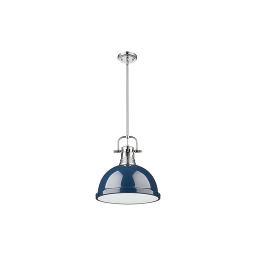 Golden Lighting Duncan Large 1-Light Rod Pendant, Chrome/Navy