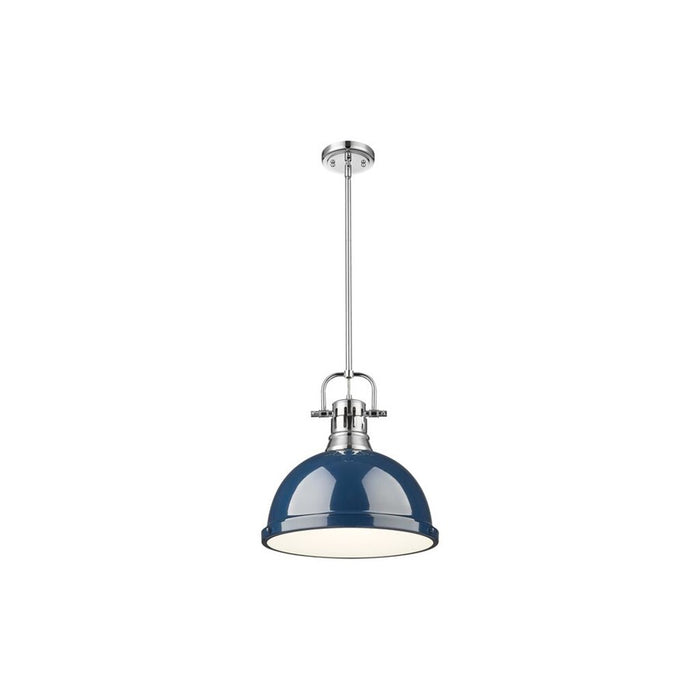Golden Lighting Duncan Large 1-Light Rod Pendant, Chrome/Navy