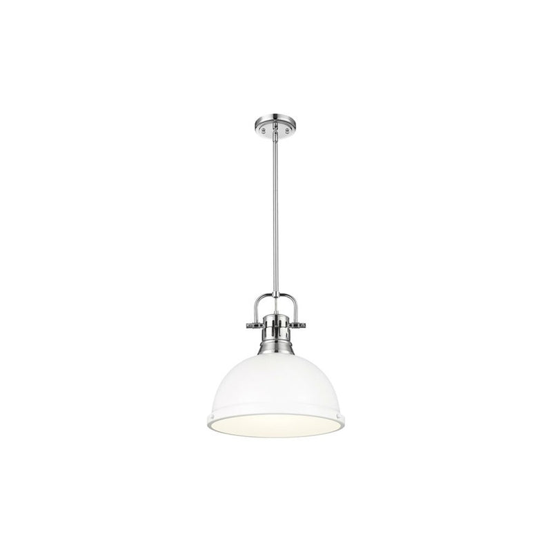 Golden Lighting Duncan Large 1-Light Rod Pendant, Chrome/White