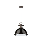 Golden Lighting Duncan 14in 1-Light Rod Pendant | Farmhouse Rubbed Bronze and Black Steel | Kitchen Island & Dining Room | Model 3604-L RBZ-BK