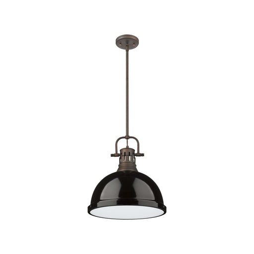 Golden Lighting Duncan 14in 1-Light Rod Pendant | Farmhouse Rubbed Bronze and Black Steel | Kitchen Island & Dining Room | Model 3604-L RBZ-BK