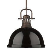 Golden Lighting Duncan 14in 1-Light Rod Pendant | Farmhouse Rubbed Bronze and Black Steel | Kitchen Island & Dining Room | Model 3604-L RBZ-BK