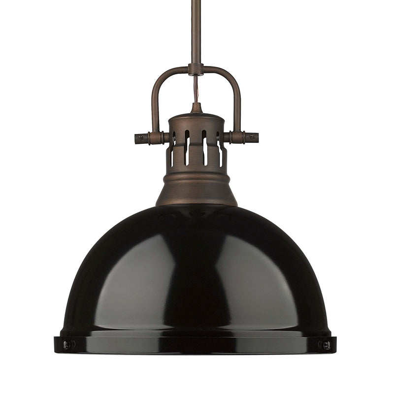 Golden Lighting Duncan 14in 1-Light Rod Pendant | Farmhouse Rubbed Bronze and Black Steel | Kitchen Island & Dining Room | Model 3604-L RBZ-BK