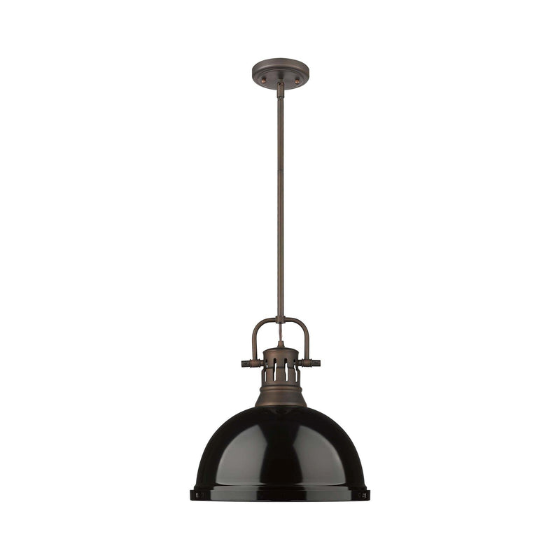Golden Lighting Duncan 14in 1-Light Rod Pendant | Farmhouse Rubbed Bronze and Black Steel | Kitchen Island & Dining Room | Model 3604-L RBZ-BK