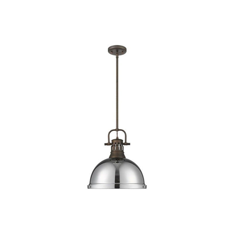 Golden Lighting Duncan Large 1-Light Rod Pendant, Bronze/Chrome - 3604-LRBZ-CH