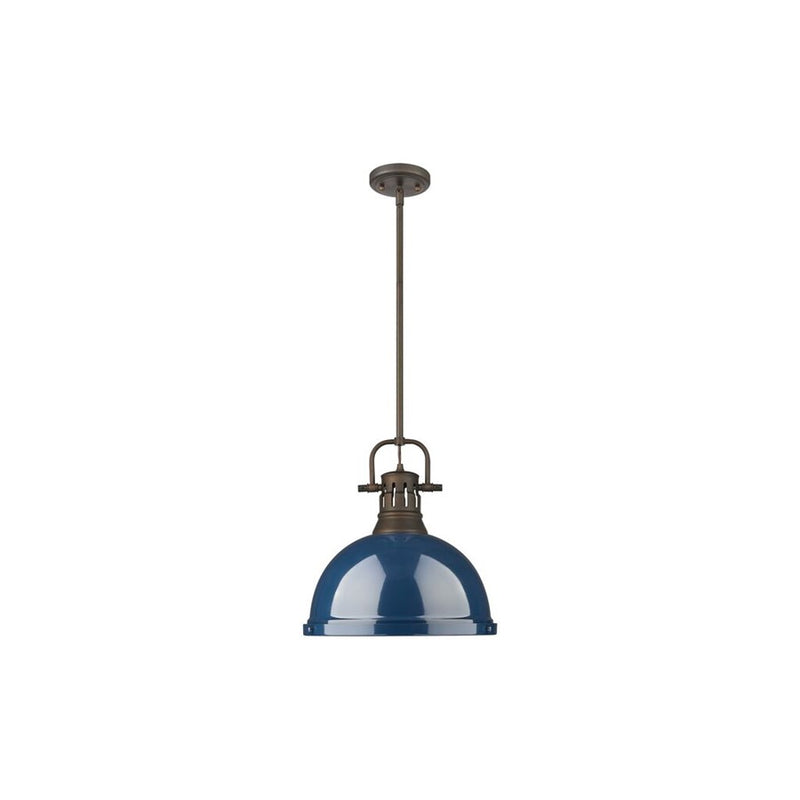 Golden Lighting Duncan Large 1-Light Rod Pendant, Bronze/Navy - 3604-LRBZ-NVY