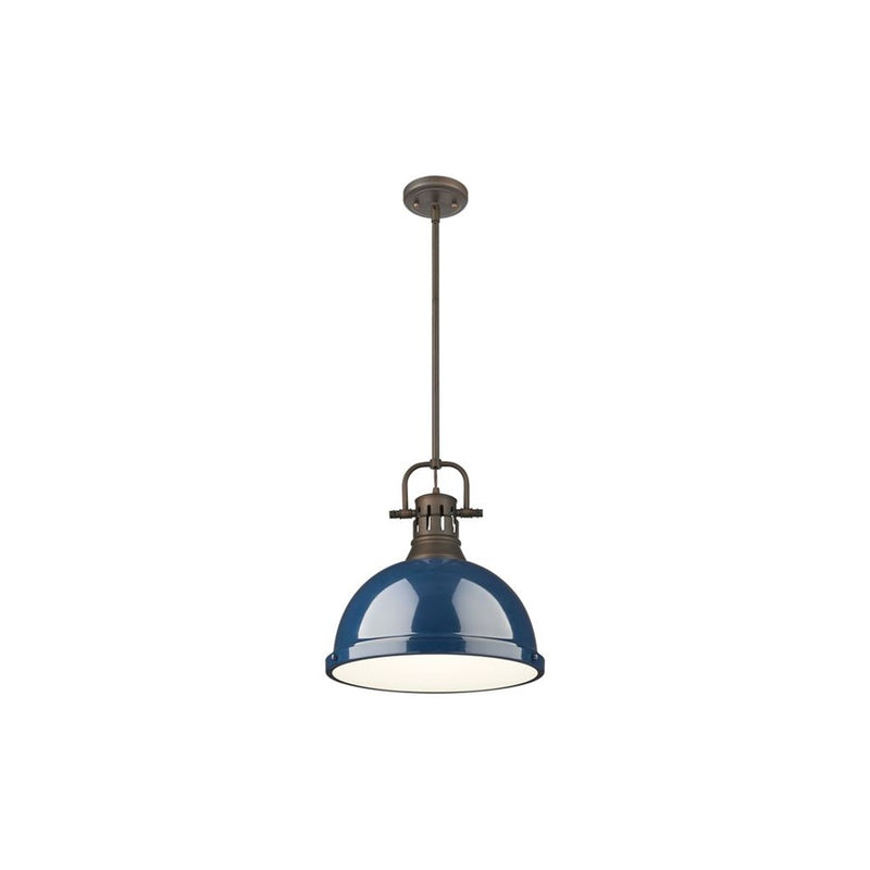 Golden Lighting Duncan Large 1-Light Rod Pendant, Bronze/Navy