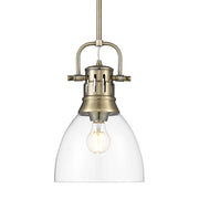 Golden Lighting Duncan 9in 1-Light Rod Pendant | Farmhouse Aged Brass and Clear Glass | Kitchen Island & Dining Room | Model 3604-S AB-CLR