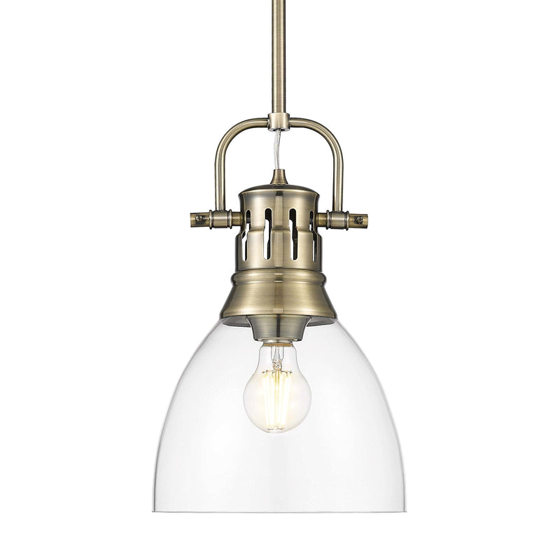 Golden Lighting Duncan 9in 1-Light Rod Pendant | Farmhouse Aged Brass and Clear Glass | Kitchen Island & Dining Room | Model 3604-S AB-CLR