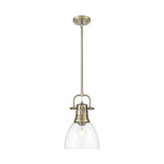 Golden Lighting Duncan 9in 1-Light Rod Pendant | Farmhouse Aged Brass and Clear Glass | Kitchen Island & Dining Room | Model 3604-S AB-CLR