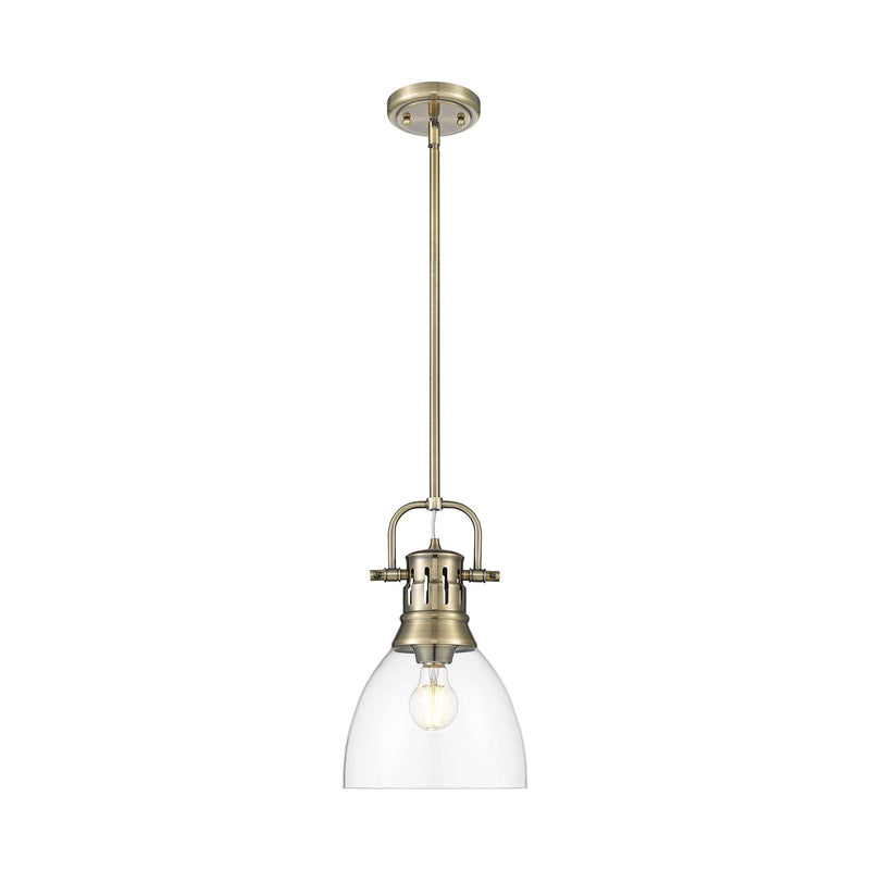 Golden Lighting Duncan 9in 1-Light Rod Pendant | Farmhouse Aged Brass and Clear Glass | Kitchen Island & Dining Room | Model 3604-S AB-CLR