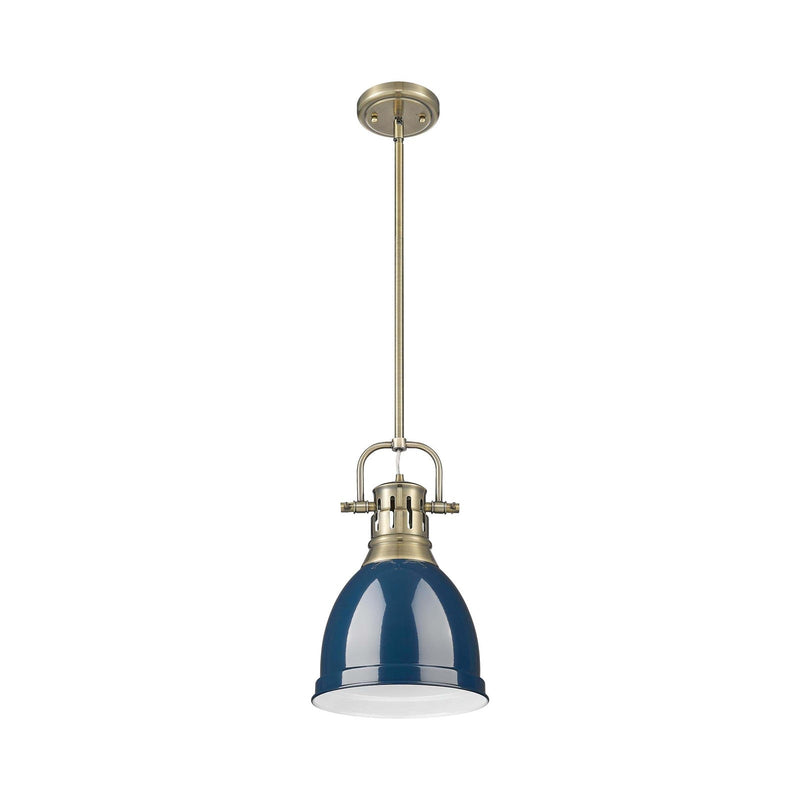 Golden Lighting Duncan 9in 1-Light Rod Pendant | Farmhouse Aged Brass and Navy Blue Steel | Kitchen Island & Dining Room | Model 3604-S AB-NVY