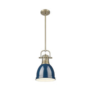 Golden Lighting Duncan 9in 1-Light Rod Pendant | Farmhouse Aged Brass and Navy Blue Steel | Kitchen Island & Dining Room | Model 3604-S AB-NVY