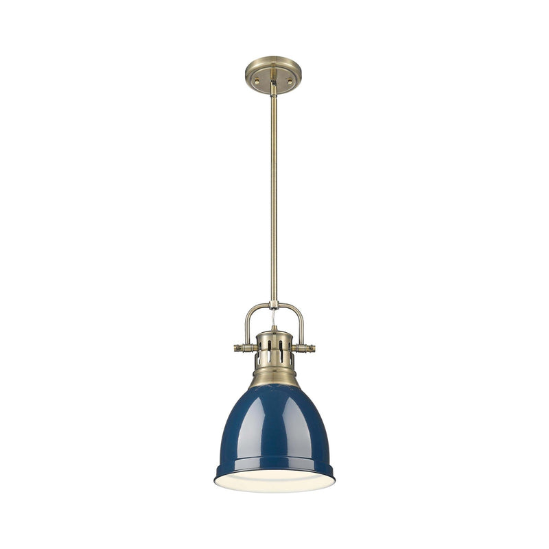 Golden Lighting Duncan 9in 1-Light Rod Pendant | Farmhouse Aged Brass and Navy Blue Steel | Kitchen Island & Dining Room | Model 3604-S AB-NVY