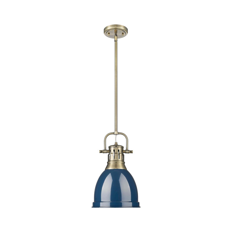 Golden Lighting Duncan 9in 1-Light Rod Pendant | Farmhouse Aged Brass and Navy Blue Steel | Kitchen Island & Dining Room | Model 3604-S AB-NVY