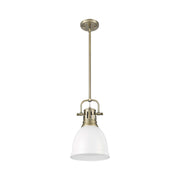 Golden Lighting Duncan 9in 1-Light Pendant | Farmhouse Aged Brass and Matte White Steel | Kitchen & Dining Room | Model 3604-S AB-WHT