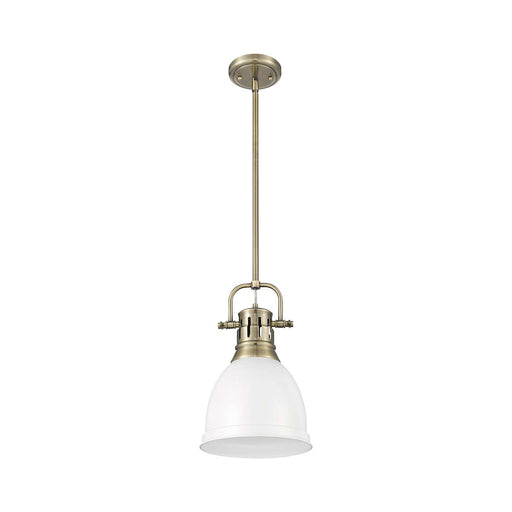 Golden Lighting Duncan 9in 1-Light Pendant | Farmhouse Aged Brass and Matte White Steel | Kitchen & Dining Room | Model 3604-S AB-WHT