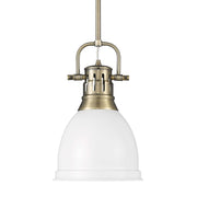 Golden Lighting Duncan 9in 1-Light Pendant | Farmhouse Aged Brass and Matte White Steel | Kitchen & Dining Room | Model 3604-S AB-WHT