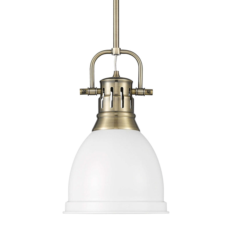 Golden Lighting Duncan 9in 1-Light Pendant | Farmhouse Aged Brass and Matte White Steel | Kitchen & Dining Room | Model 3604-S AB-WHT