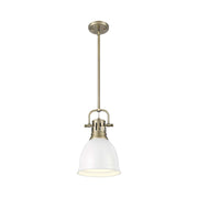 Golden Lighting Duncan 9in 1-Light Pendant | Farmhouse Aged Brass and Matte White Steel | Kitchen & Dining Room | Model 3604-S AB-WHT