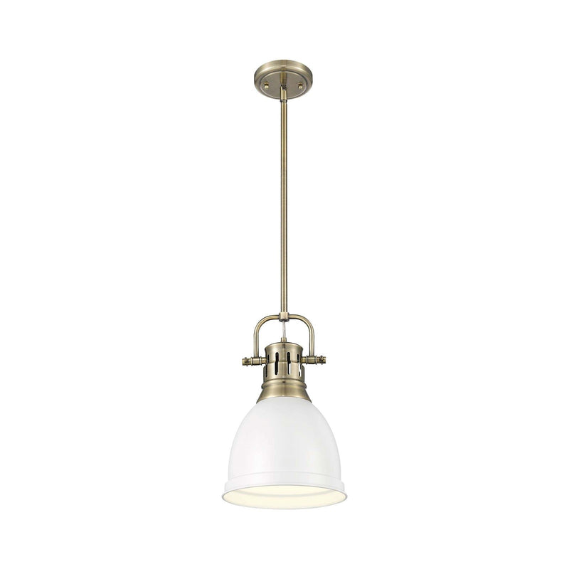 Golden Lighting Duncan 9in 1-Light Pendant | Farmhouse Aged Brass and Matte White Steel | Kitchen & Dining Room | Model 3604-S AB-WHT
