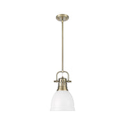 Golden Lighting Duncan 9in 1-Light Pendant | Farmhouse Aged Brass and Matte White Steel | Kitchen & Dining Room | Model 3604-S AB-WHT