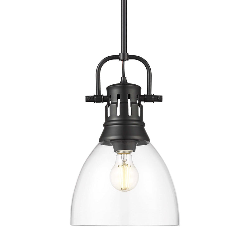Golden Lighting Duncan 9in 1-Light Pendant | Farmhouse Matte Black and Clear Glass | Kitchen Island & Dining Room | Model 3604-S BLK-CLR