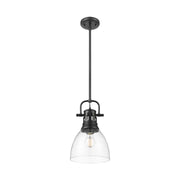 Golden Lighting Duncan 9in 1-Light Pendant | Farmhouse Matte Black and Clear Glass | Kitchen Island & Dining Room | Model 3604-S BLK-CLR