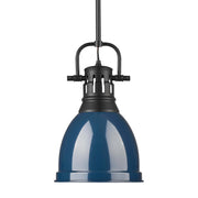 Golden Lighting Duncan 9in 1-Light Rod Pendant | Farmhouse Matte Black and Navy Blue Steel | Kitchen Island & Dining Room | Model 3604-S BLK-NVY