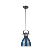 Golden Lighting Duncan 9in 1-Light Rod Pendant | Farmhouse Matte Black and Navy Blue Steel | Kitchen Island & Dining Room | Model 3604-S BLK-NVY