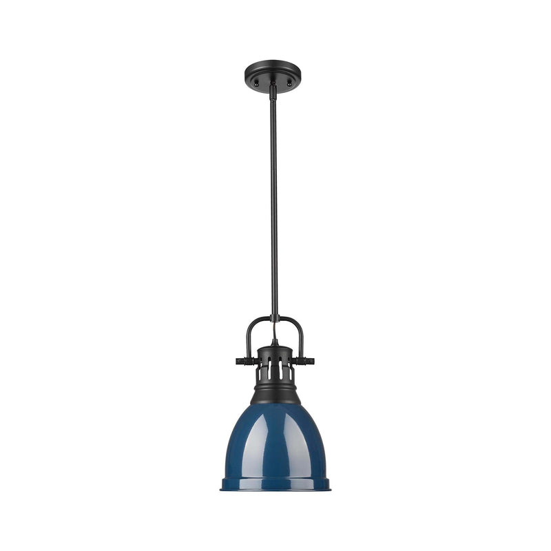 Golden Lighting Duncan 9in 1-Light Rod Pendant | Farmhouse Matte Black and Navy Blue Steel | Kitchen Island & Dining Room | Model 3604-S BLK-NVY
