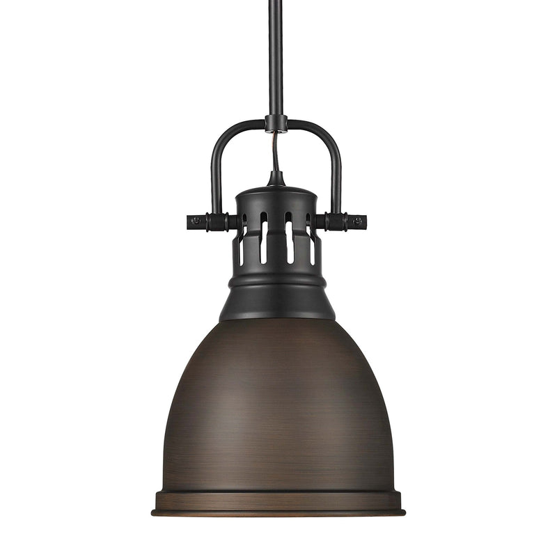 Golden Lighting Duncan 9in 1-Light Rod Pendant | Farmhouse Matte Black and Rubbed Bronze Steel | Kitchen Island & Dining Room | Model 3604-S BLK-RBZ