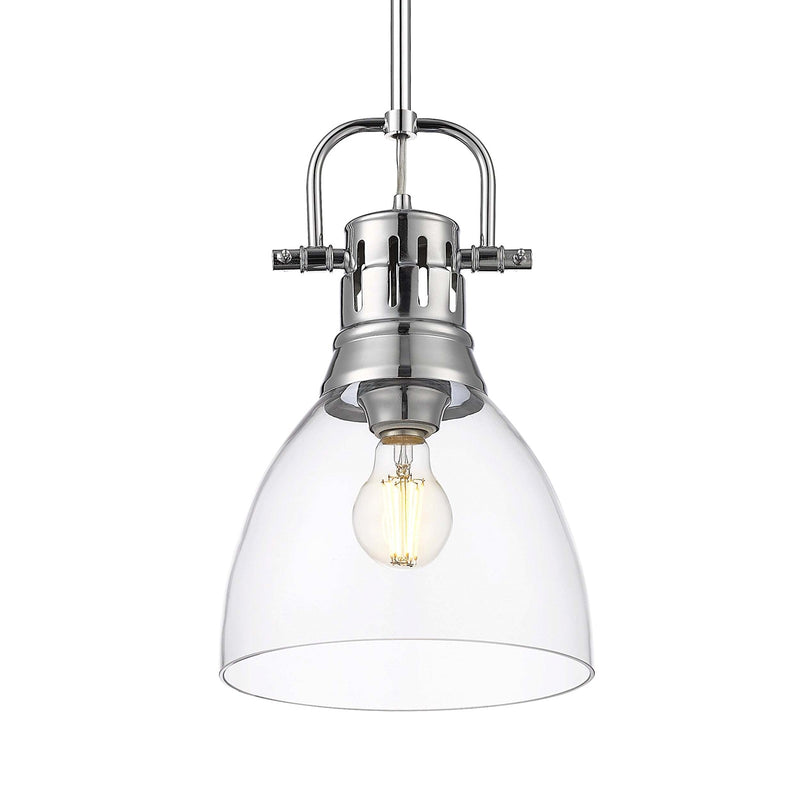 Golden Lighting Duncan 9in 1-Light Rod Pendant | Farmhouse Chrome and Clear Glass | Kitchen Island & Dining Room | Model 3604-S CH-CLR
