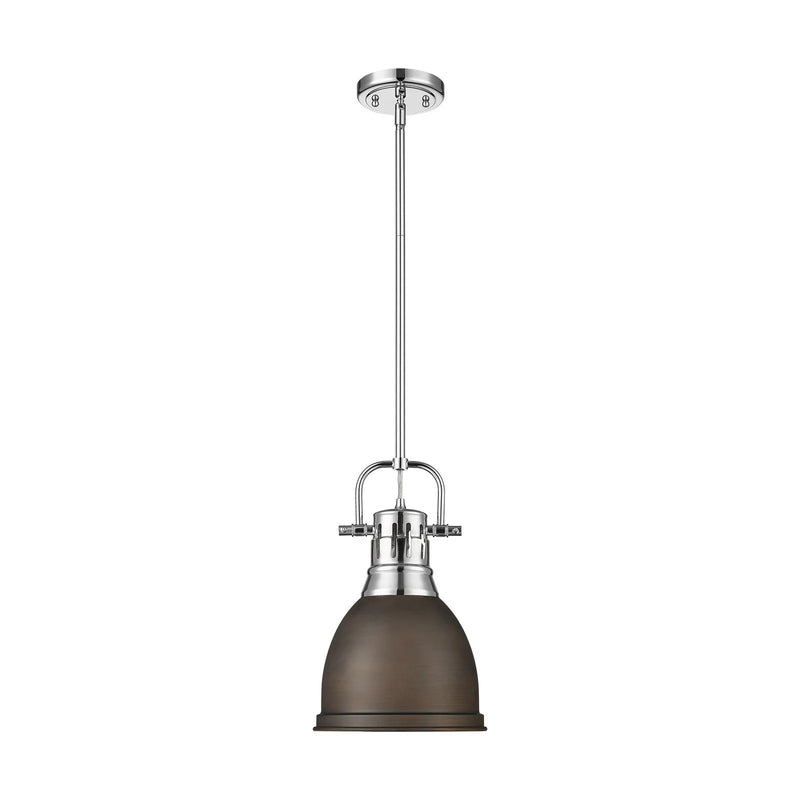 Golden Lighting Duncan 9in 1-Light Pendant | Farmhouse Chrome and Rubbed Bronze Steel | Kitchen Island & Dining Room | Model 3604-S CH-RBZ
