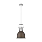 Golden Lighting Duncan 9in 1-Light Pendant | Farmhouse Chrome and Rubbed Bronze Steel | Kitchen Island & Dining Room | Model 3604-S CH-RBZ