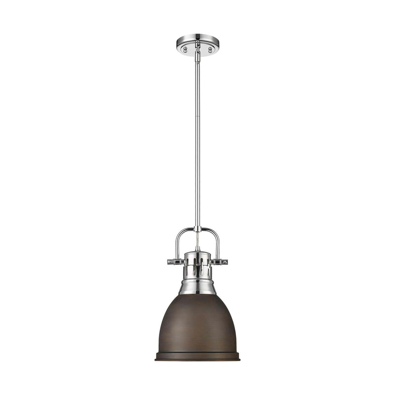 Golden Lighting Duncan 9in 1-Light Pendant | Farmhouse Chrome and Rubbed Bronze Steel | Kitchen Island & Dining Room | Model 3604-S CH-RBZ