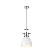 Golden Lighting Duncan 9in 1-Light Rod Pendant | Farmhouse Chrome and Matte White Steel | Kitchen Island & Dining Room | Model 3604-S CH-WHT