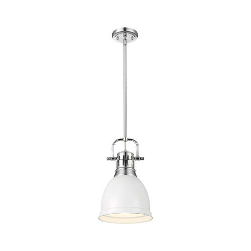 Golden Lighting Duncan 9in 1-Light Rod Pendant | Farmhouse Chrome and Matte White Steel | Kitchen Island & Dining Room | Model 3604-S CH-WHT