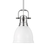 Golden Lighting Duncan 9in 1-Light Rod Pendant | Farmhouse Chrome and Matte White Steel | Kitchen Island & Dining Room | Model 3604-S CH-WHT