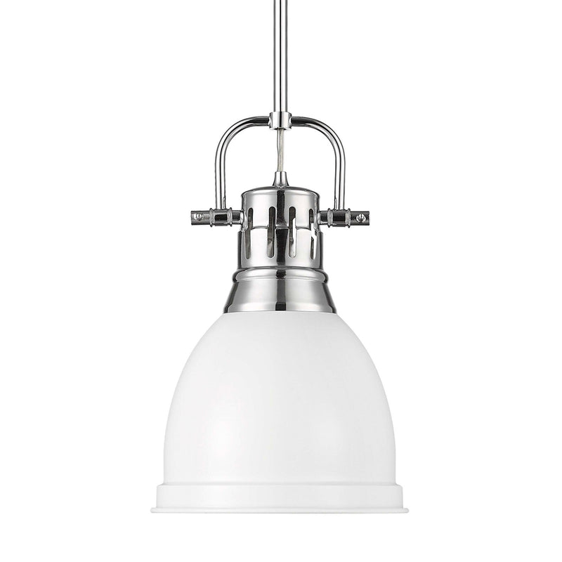 Golden Lighting Duncan 9in 1-Light Rod Pendant | Farmhouse Chrome and Matte White Steel | Kitchen Island & Dining Room | Model 3604-S CH-WHT