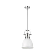 Golden Lighting Duncan 9in 1-Light Rod Pendant | Farmhouse Chrome and Matte White Steel | Kitchen Island & Dining Room | Model 3604-S CH-WHT