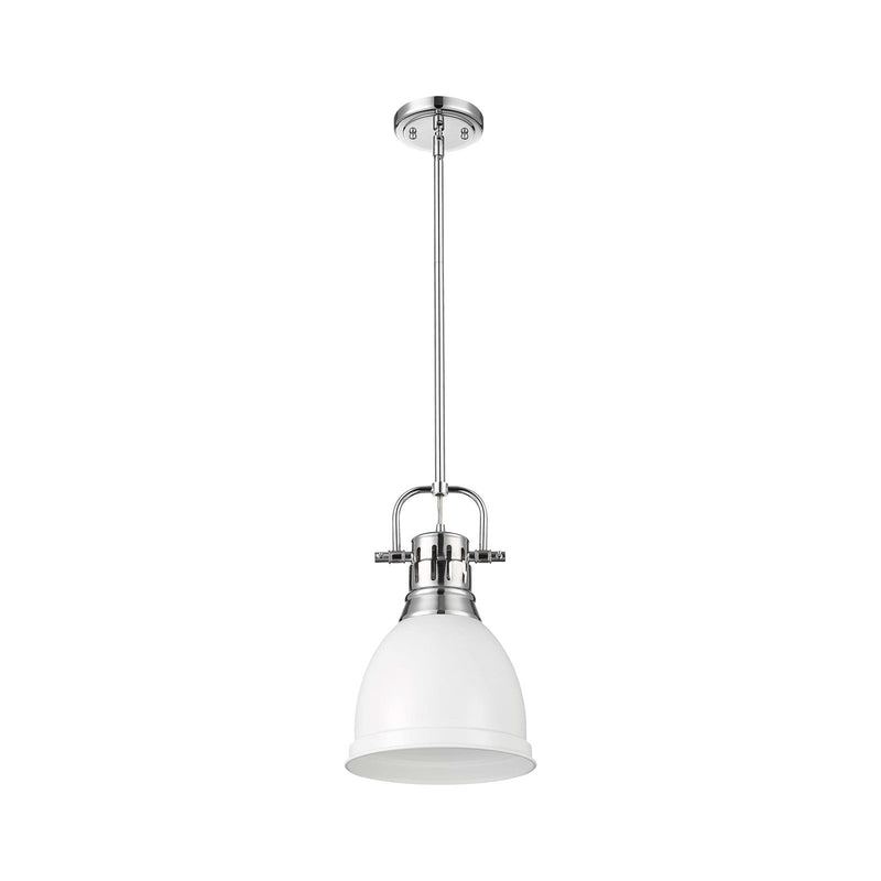 Golden Lighting Duncan 9in 1-Light Rod Pendant | Farmhouse Chrome and Matte White Steel | Kitchen Island & Dining Room | Model 3604-S CH-WHT