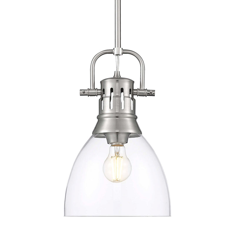 Golden Lighting Duncan 9in 1-Light Rod Pendant | Farmhouse Pewter and Clear Glass | Kitchen Island & Dining Room | Model 3604-S PW-CLR