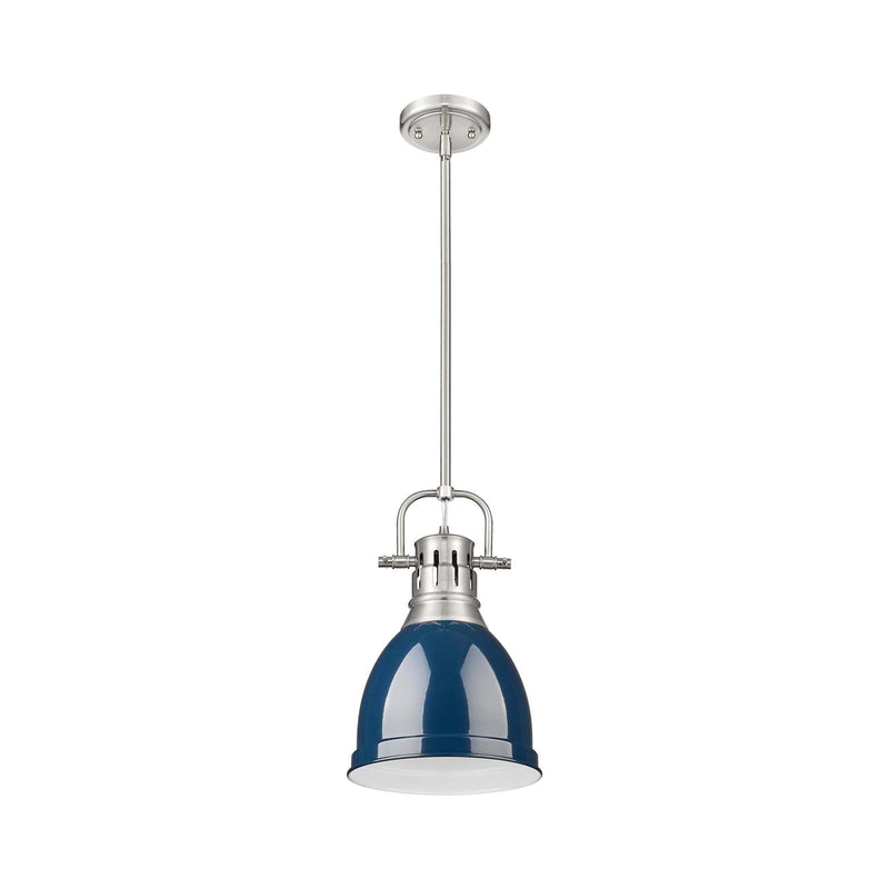 Golden Lighting Duncan 9in 1-Light Rod Pendant | Farmhouse Pewter and Navy Blue Steel | Kitchen & Dining Room | Model 3604-S PW-NVY