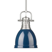 Golden Lighting Duncan 9in 1-Light Rod Pendant | Farmhouse Pewter and Navy Blue Steel | Kitchen & Dining Room | Model 3604-S PW-NVY