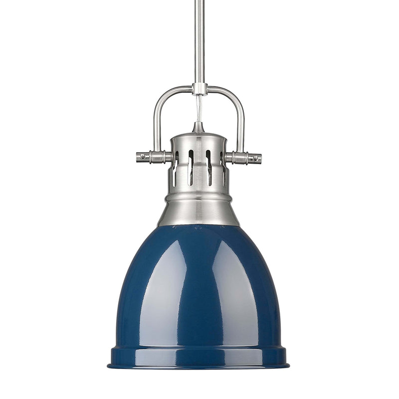 Golden Lighting Duncan 9in 1-Light Rod Pendant | Farmhouse Pewter and Navy Blue Steel | Kitchen & Dining Room | Model 3604-S PW-NVY