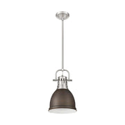 Golden Lighting Duncan 9in 1-Light Rod Pendant | Farmhouse Pewter and Rubbed Bronze Steel | Kitchen & Dining Room | Model 3604-S PW-RBZ
