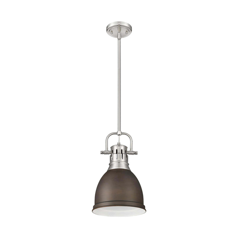Golden Lighting Duncan 9in 1-Light Rod Pendant | Farmhouse Pewter and Rubbed Bronze Steel | Kitchen & Dining Room | Model 3604-S PW-RBZ